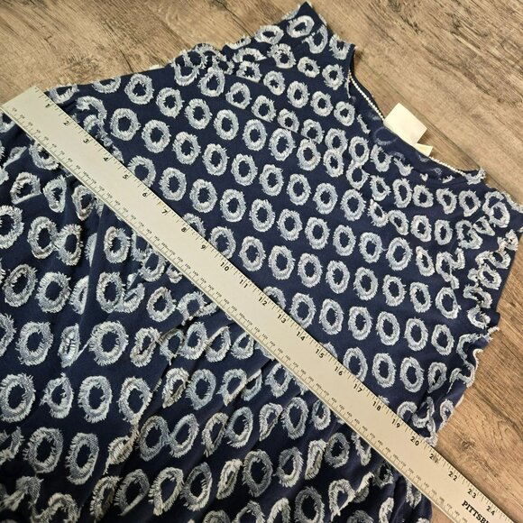 Maeve Anthropologie Lisanne Textured Navy Ivory Tunic Dress Sz S Frayed Circles - Picture 14 of 15